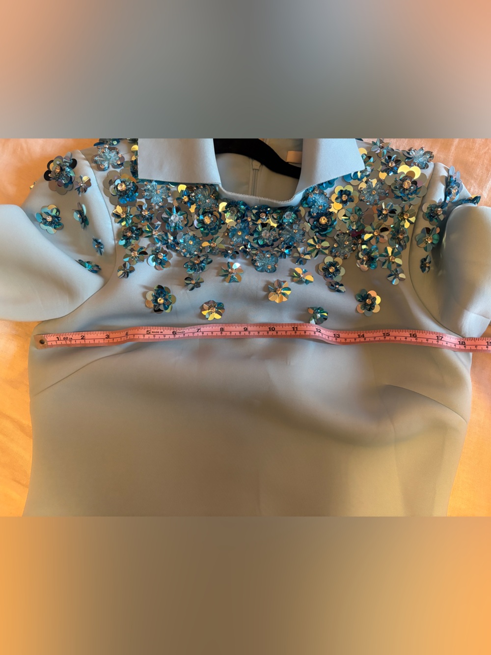 Badgley Mischka Light Blue Long-Sleeve Embellished Sheath Dress - Picture 8 of 9